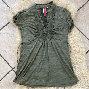 HeartSoul Heather Green Mandarin Ruffle Blouse